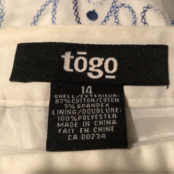 Togo Size 14 White Aline Skirt w Blue Cross Stitch Embroidered Floral Pattern - Picture 7 of 8